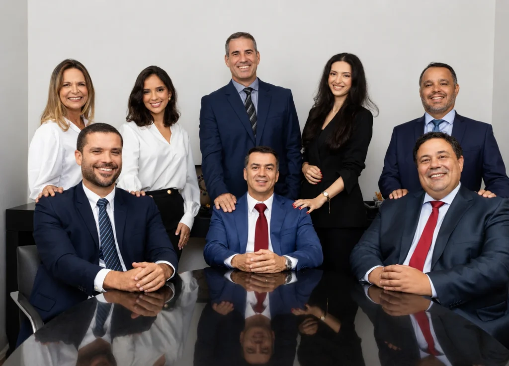 Equipe da Lopes e Campos Advogados em retrato corporativo profissional.
